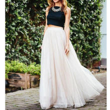 White Tulle Mesh Pleated Skirts 2018 Casual Women Elastic High Waist Cute Junior Girls Fashion Party Jupe Solid Long Skirts